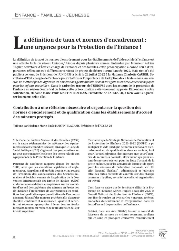 Tribune par Madame Marie-Paule MARTIN-BLACHAIS, Présidente de l’ADSEA 281