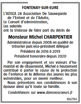 Avis de condoléances Michel Charpentier - Écho Républicain